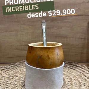 -Calabaza pulida con base de cuero + bombilla alpaca